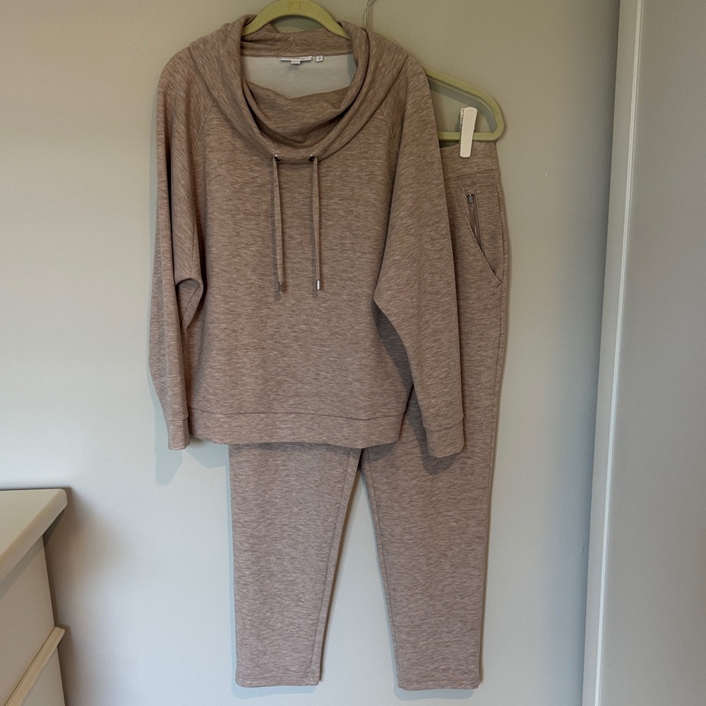 Chico's Taupe Two Piece Cowl neck Top (Sz 1) and Pull On Pants (Sz 2) Set